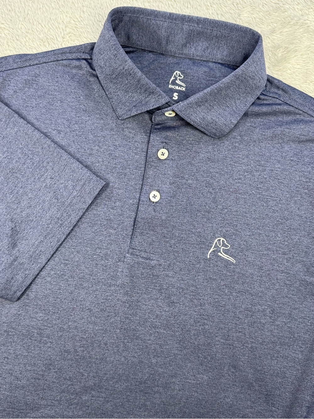 Rhoback Men’s Small Heather Navy Blue Performance Golf Polo